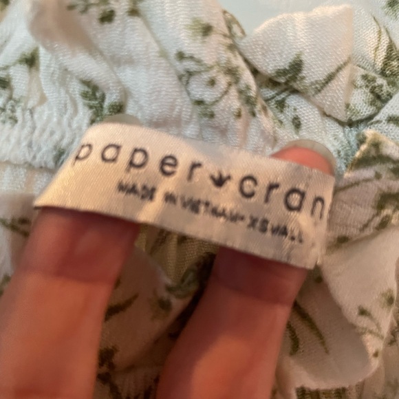 XS Paper Crane: Short Sleeve Floral Cottage Midi Sun Dress- Beige/Green Cottage - Picture 9 of 10